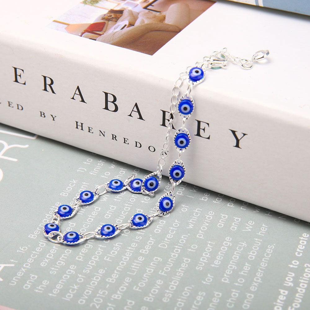 Silver Evil Eye Protection Bracelet 26cm Lightweight