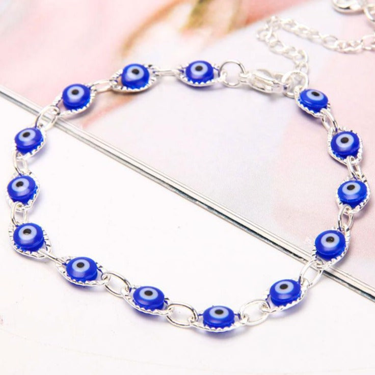 Silver Evil Eye Protection Bracelet 26cm Lightweight