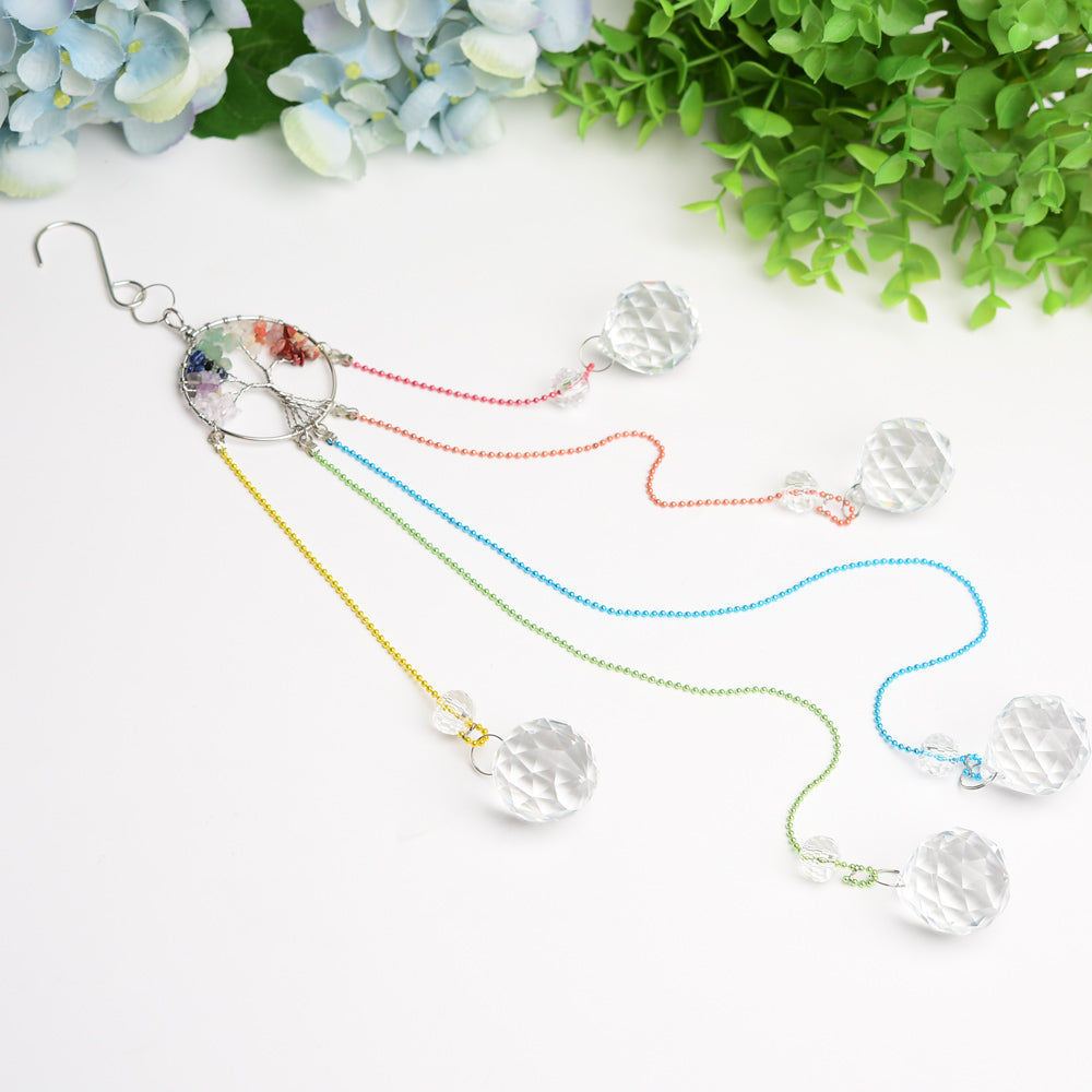 Silver Life Tree Crystal Suncatcher with Prism Hanging