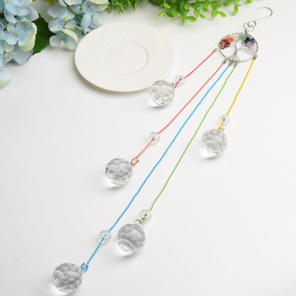 Silver Life Tree Crystal Suncatcher with Prism Hanging