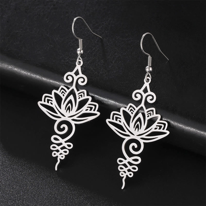 Silver Lotus Earrings Hollow Flower 27mm Symbol of Enlightenment