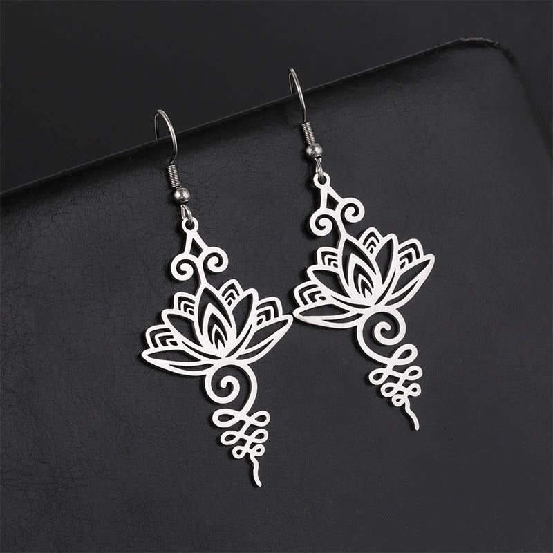 Silver Lotus Earrings Hollow Flower 27mm Symbol of Enlightenment