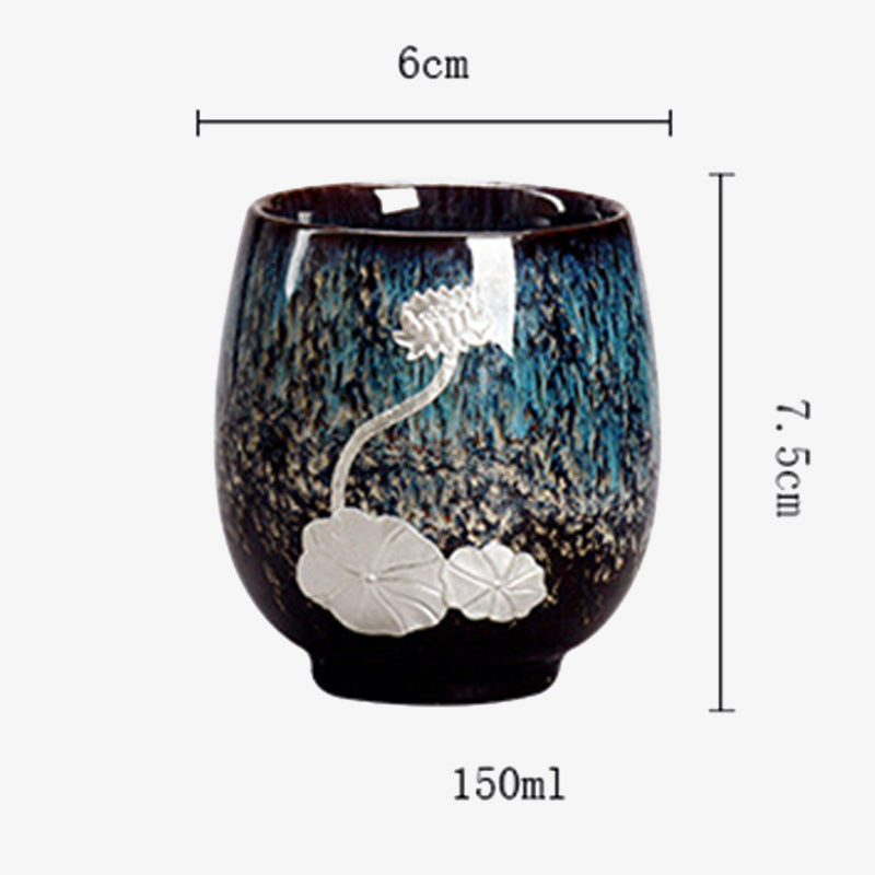 Silver Lotus Flower Leaf Chinese Jianzhan Ceramic Teacup 150ml