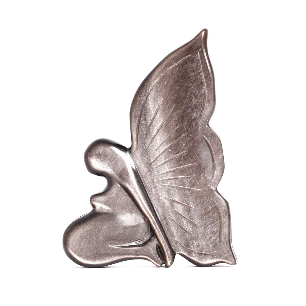 Silver Obsidian Butterfly Crystal Figurine 3.5 Inch Decor