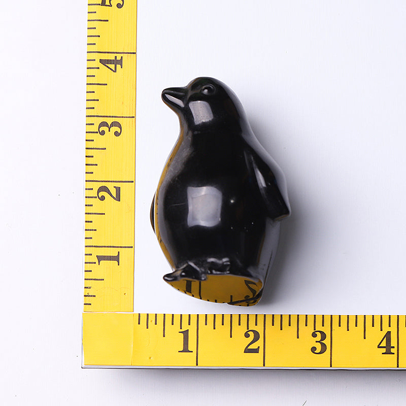 Silver Obsidian Crystal Penguin Carving 3.2 Inch Figurine