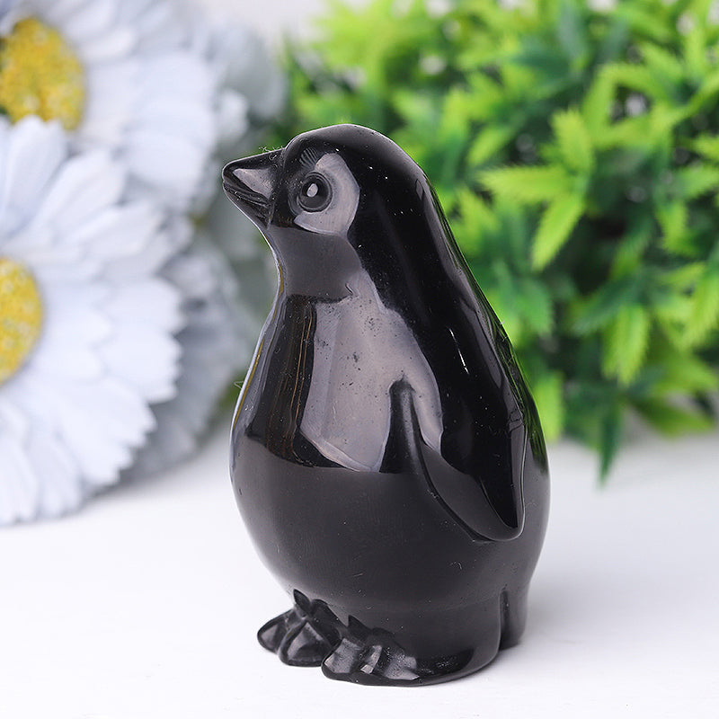 Silver Obsidian Crystal Penguin Carving 3.2 Inch Figurine