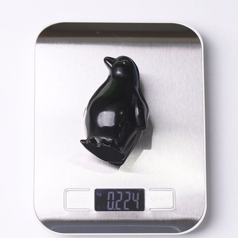 Silver Obsidian Crystal Penguin Carving 3.2 Inch Figurine