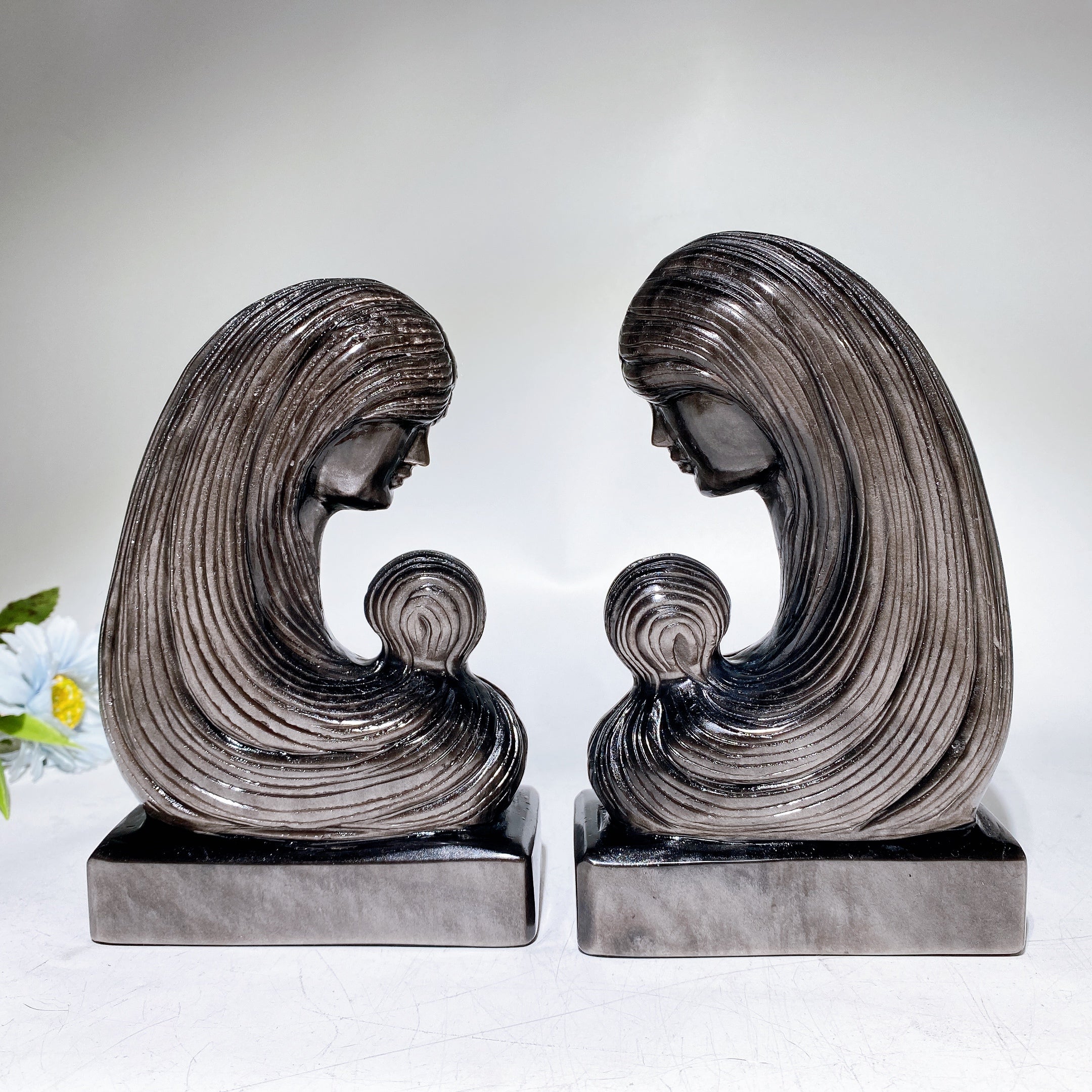 Silver Obsidian Lady Carving 16cm Crystal Figurine