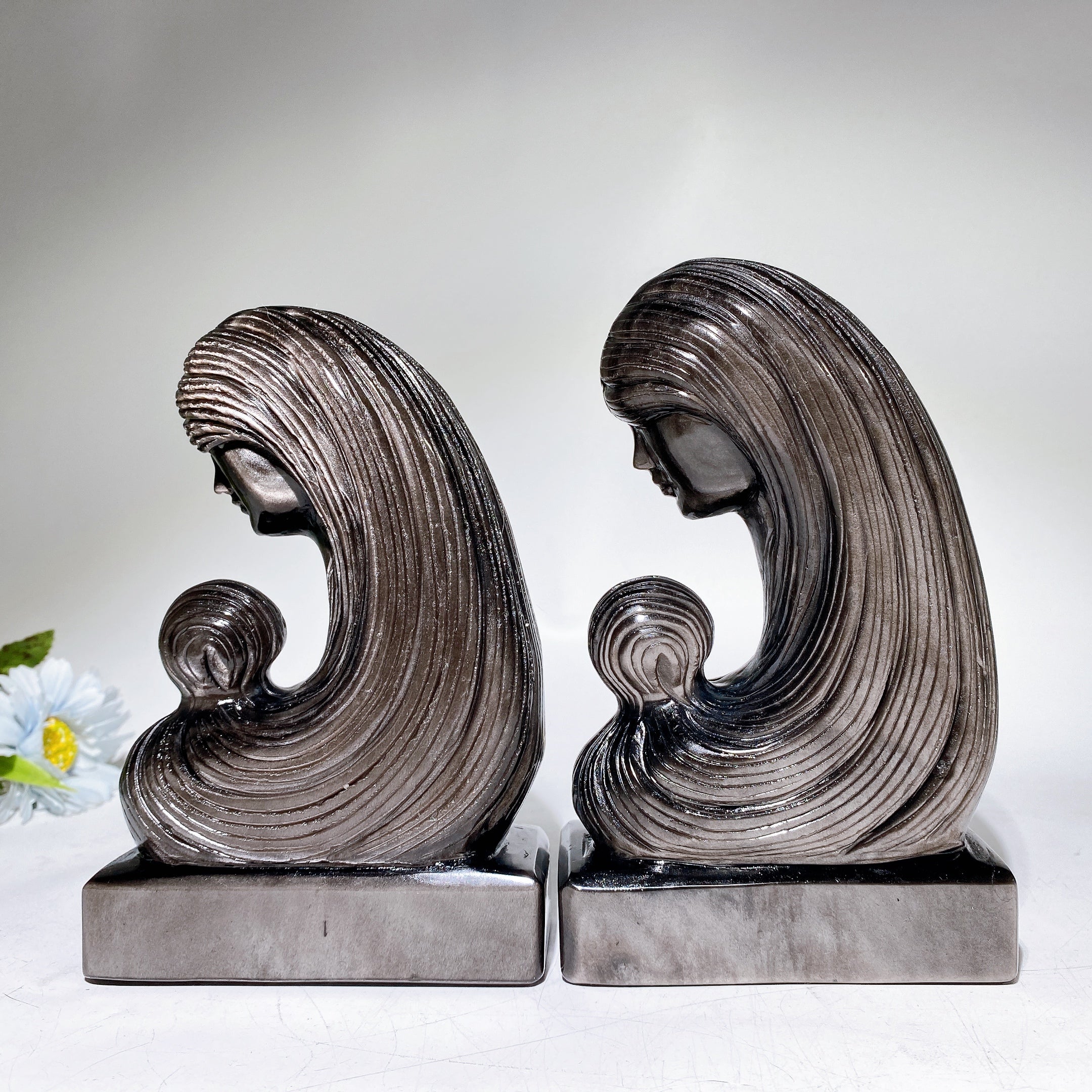 Silver Obsidian Lady Carving 16cm Crystal Figurine