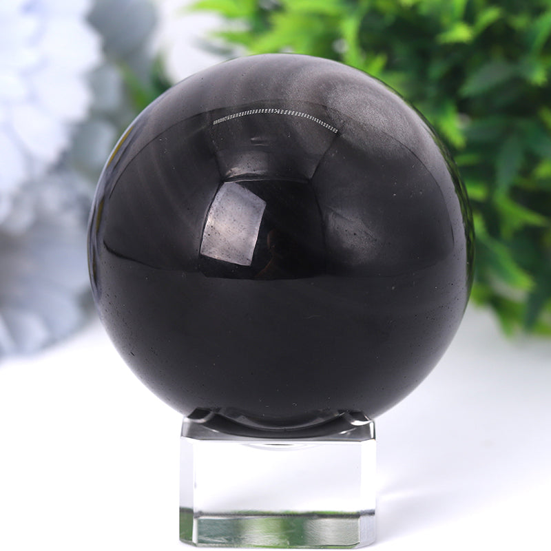 Silver Obsidian Sphere 2-4.5 inch Polished Crystal Orb