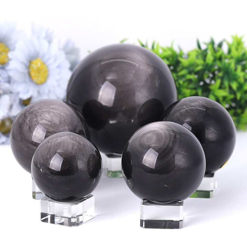 Silver Obsidian Sphere 2-4.5 inch Polished Crystal Orb