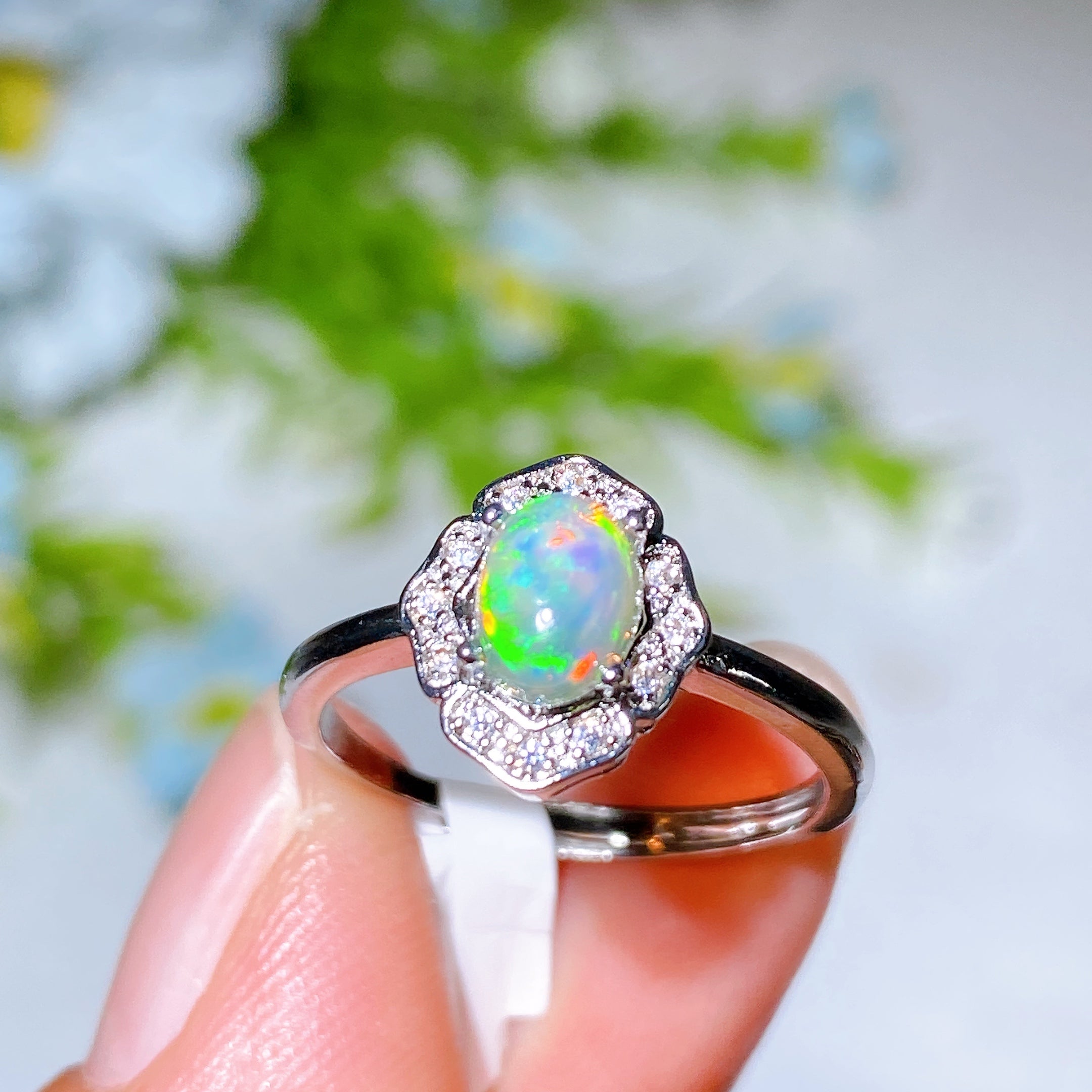 Silver-plated Copper Opal Spiritual Healing Ring Adjustable