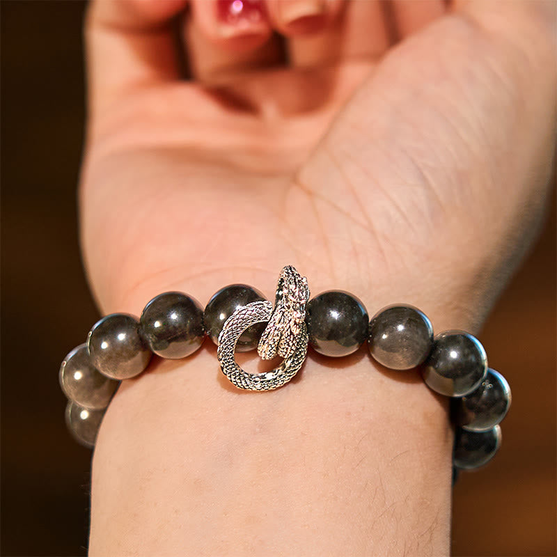 Silver Sheen Obsidian Dragon Protection Bracelet 10mm