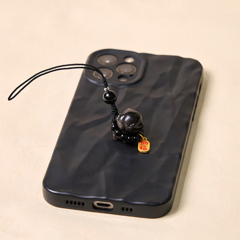 Silver Sheen Obsidian Fu Character Protection Necklace