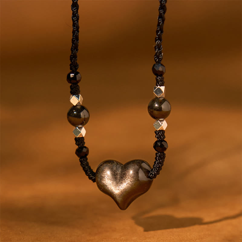 Silver Sheen Obsidian Heart Protection Necklace for Women