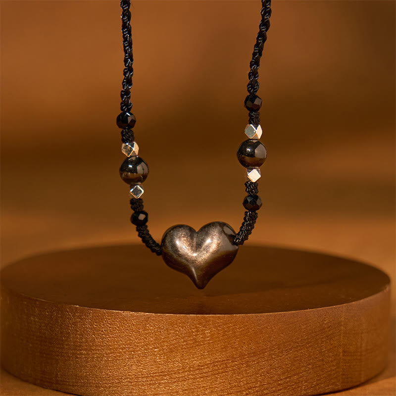 Silver Sheen Obsidian Heart Protection Necklace for Women