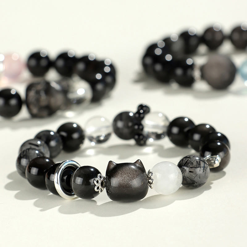 Silver Sheen Obsidian Protection Bracelet 14-16.5cm