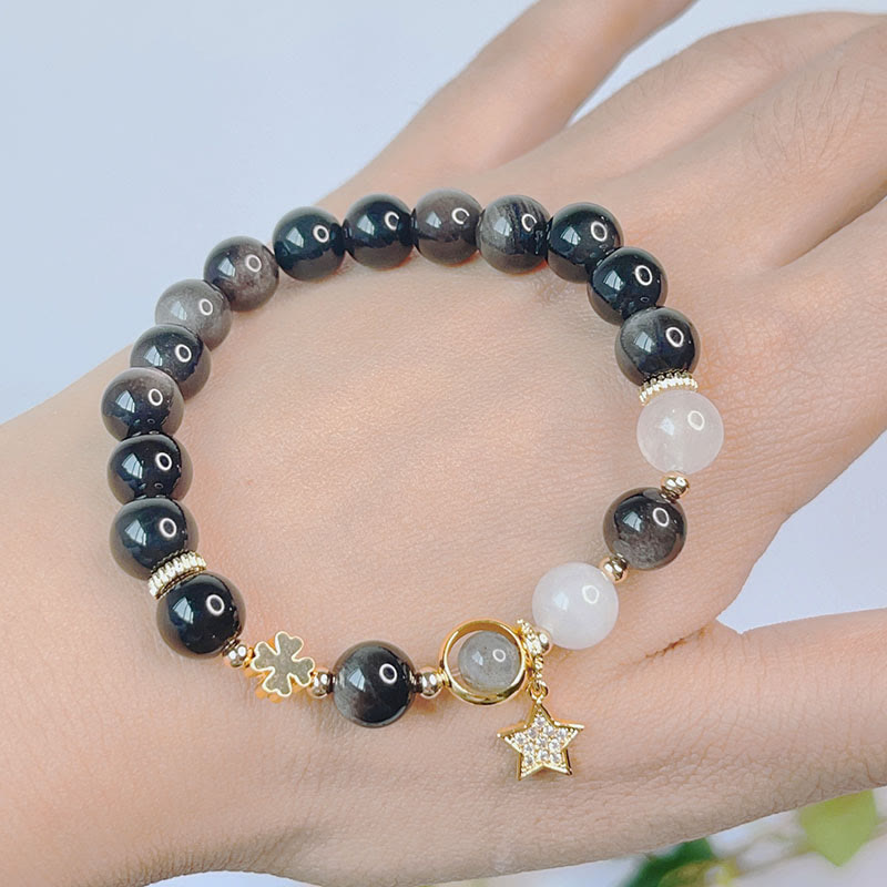 Silver Sheen Obsidian Protection Bracelet with Love Heart Charm