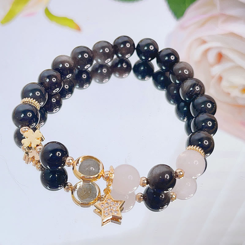 Silver Sheen Obsidian Protection Bracelet with Love Heart Charm