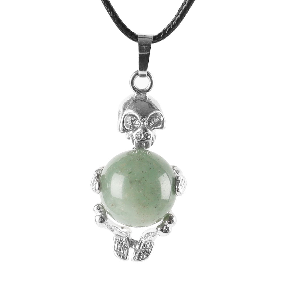 Silver Skeleton Wrapped Gemstone Pendant Spiritual Necklace