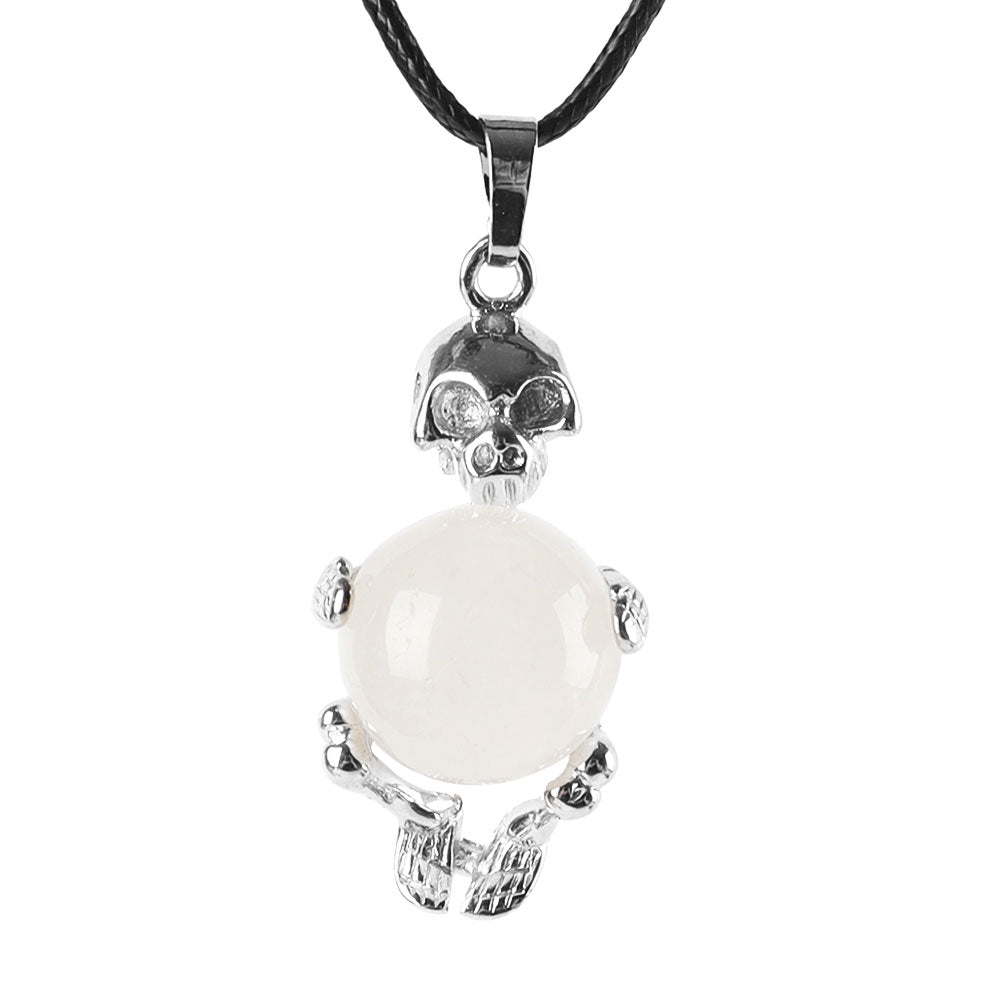 Silver Skeleton Wrapped Gemstone Pendant Spiritual Necklace