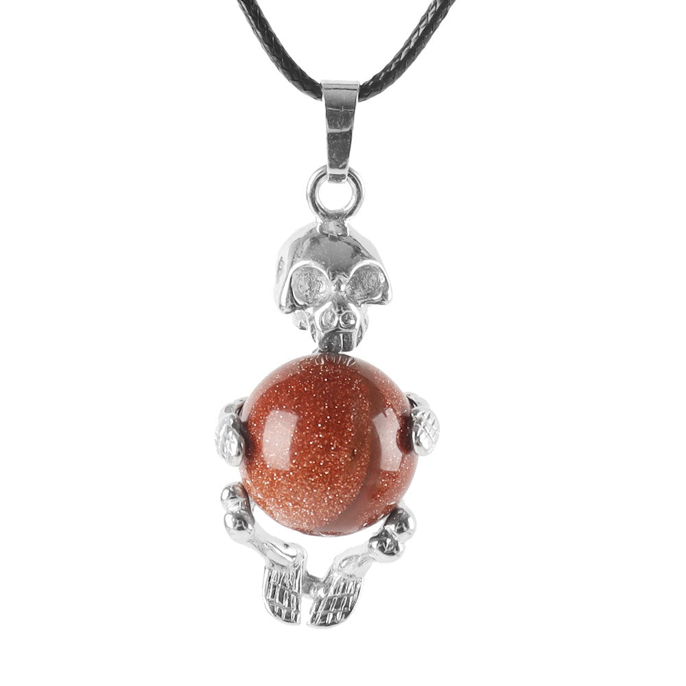 Silver Skeleton Wrapped Gemstone Pendant Spiritual Necklace
