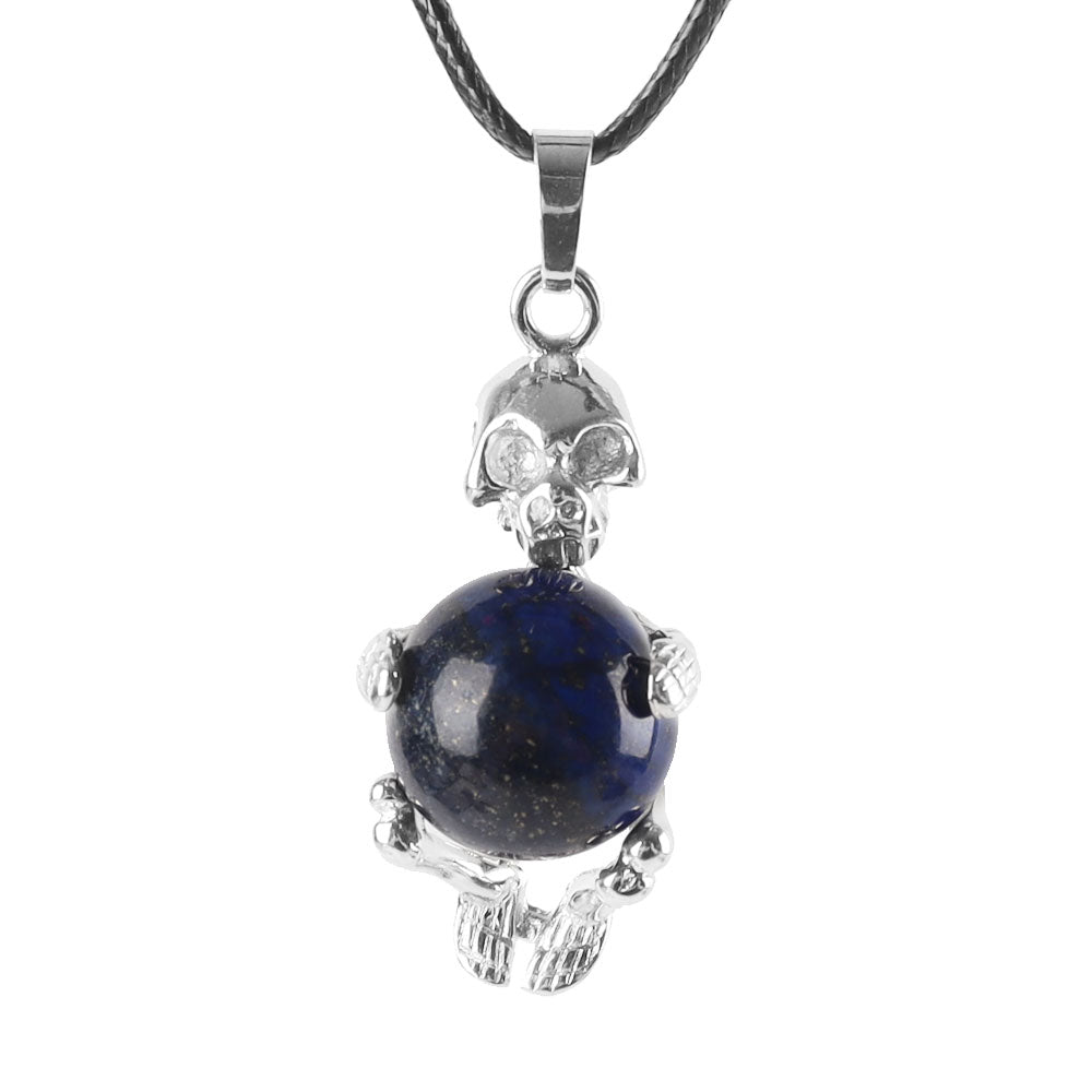 Silver Skeleton Wrapped Gemstone Pendant Spiritual Necklace
