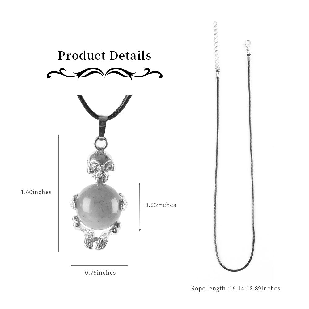 Silver Skeleton Wrapped Gemstone Pendant Spiritual Necklace