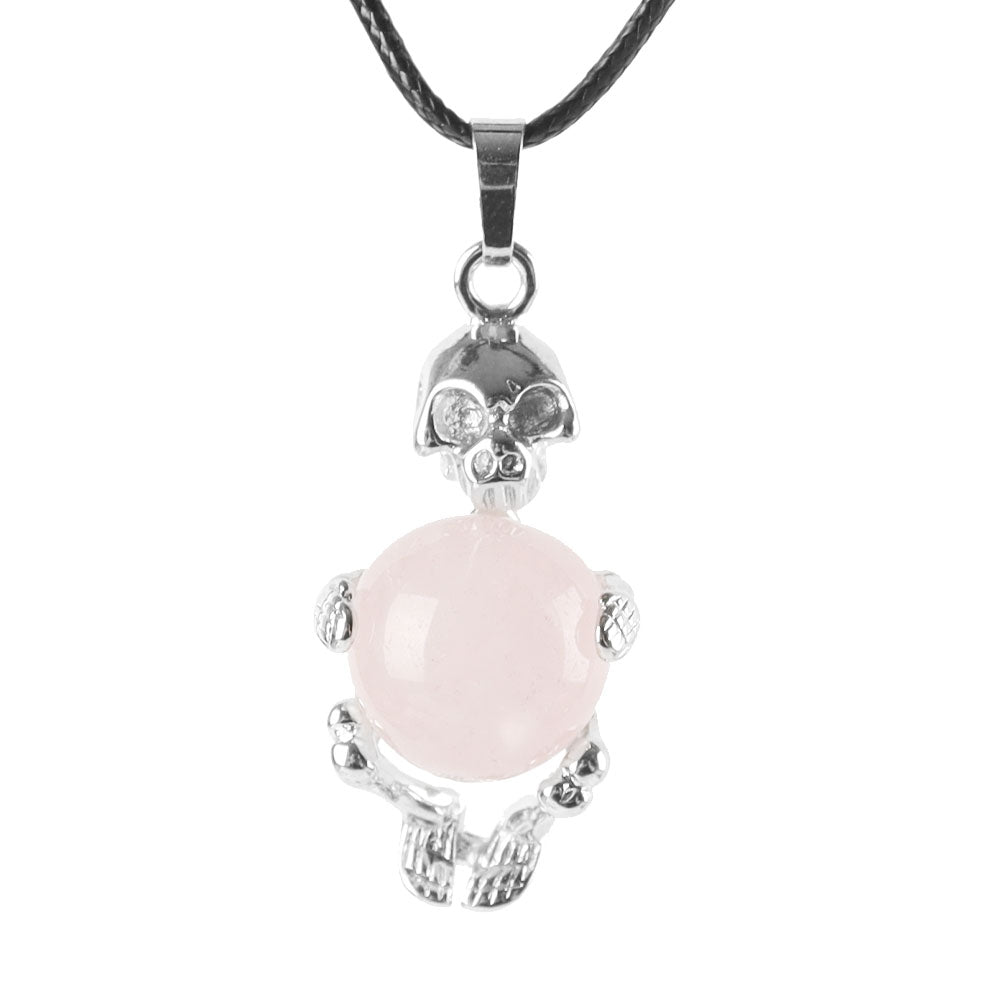 Silver Skeleton Wrapped Gemstone Pendant Spiritual Necklace