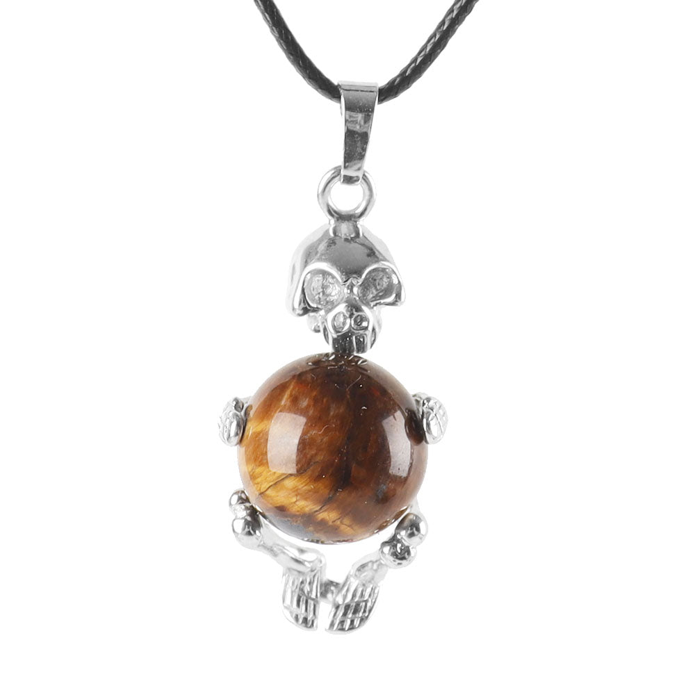 Silver Skeleton Wrapped Gemstone Pendant Spiritual Necklace