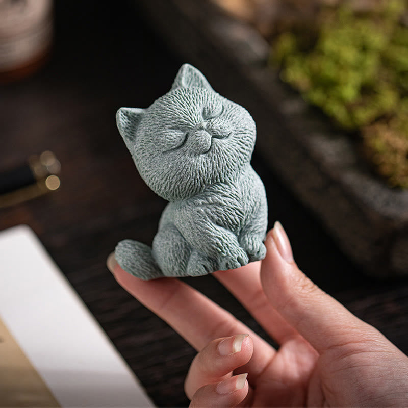 Small Cat Tea Pet Figurine | Spiritual Animal Home Decor