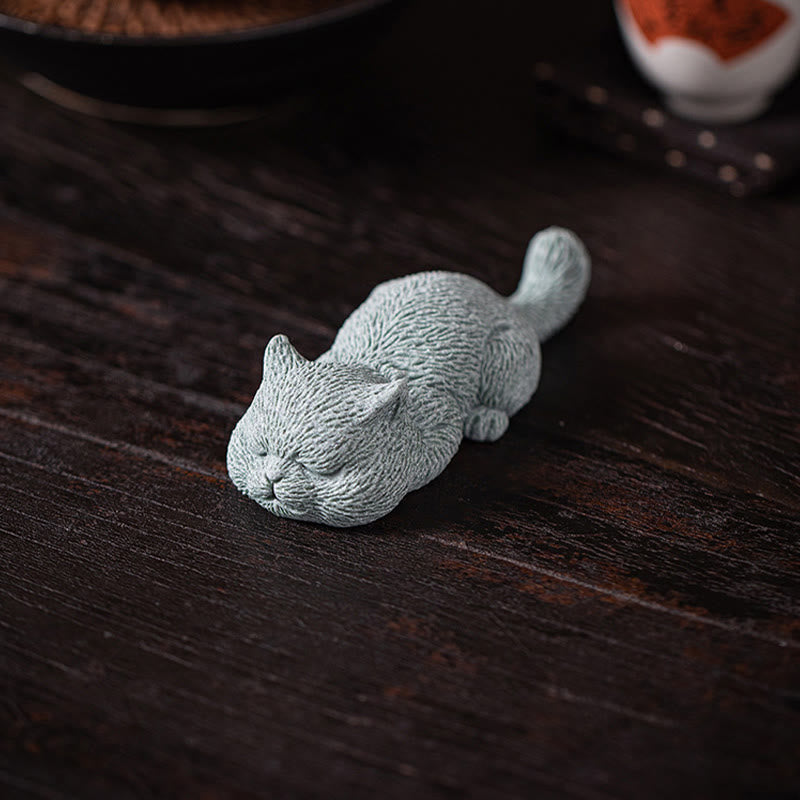 Small Cat Tea Pet Figurine | Spiritual Animal Home Decor
