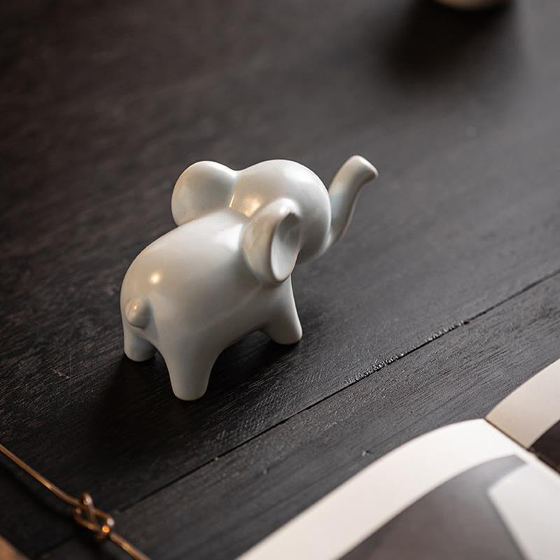 Small Ceramic Elephant Figurine for Spiritual Decor