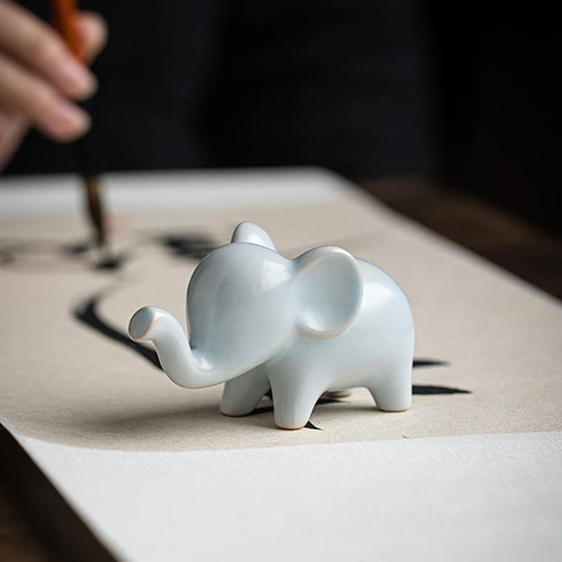 Small Ceramic Elephant Figurine for Spiritual Decor
