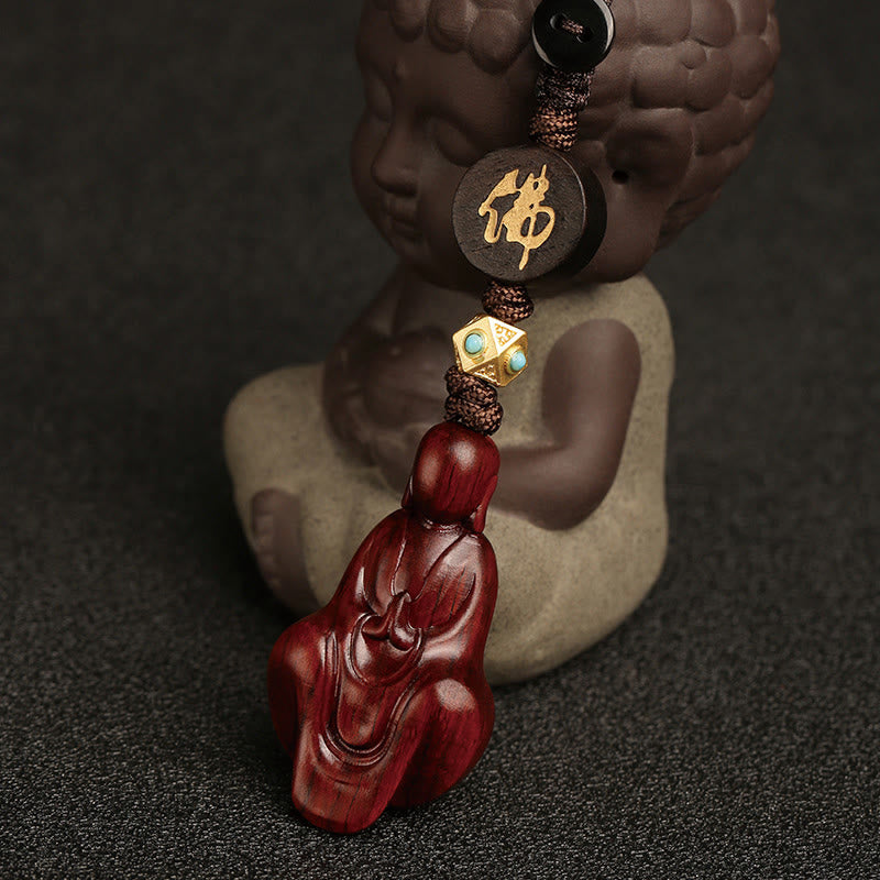 Small Leaf Red Sandalwood Buddha Protection Key Chain