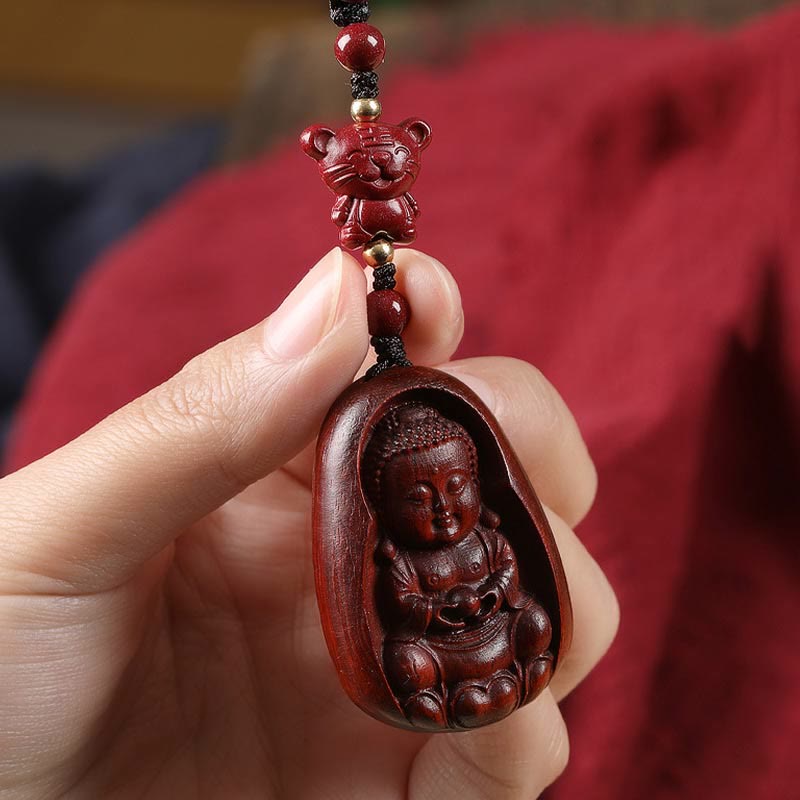 Small Leaf Red Sandalwood Chinese Zodiac Protection Key Chain