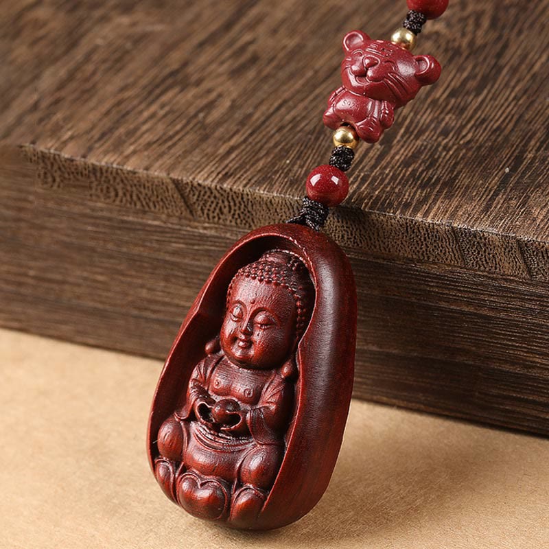 Small Leaf Red Sandalwood Chinese Zodiac Protection Key Chain