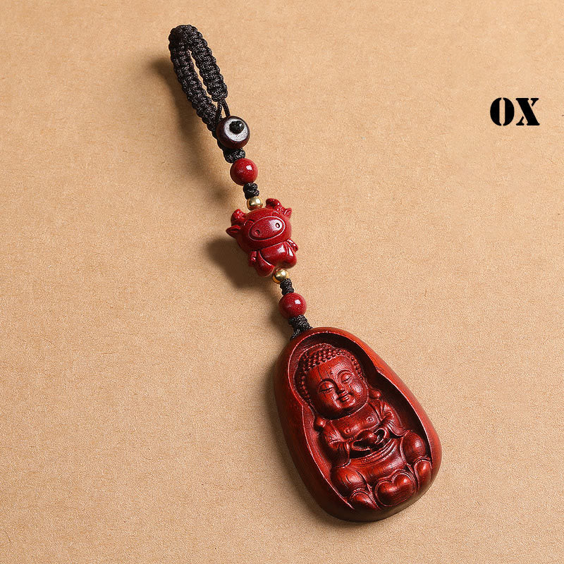 Small Leaf Red Sandalwood Chinese Zodiac Protection Key Chain