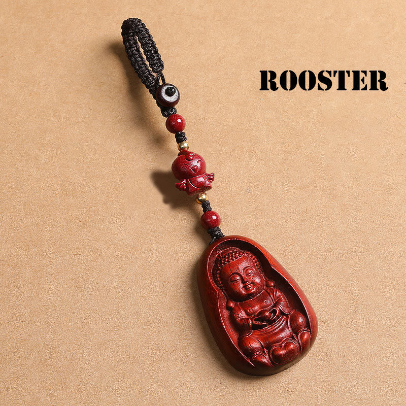 Small Leaf Red Sandalwood Chinese Zodiac Protection Key Chain