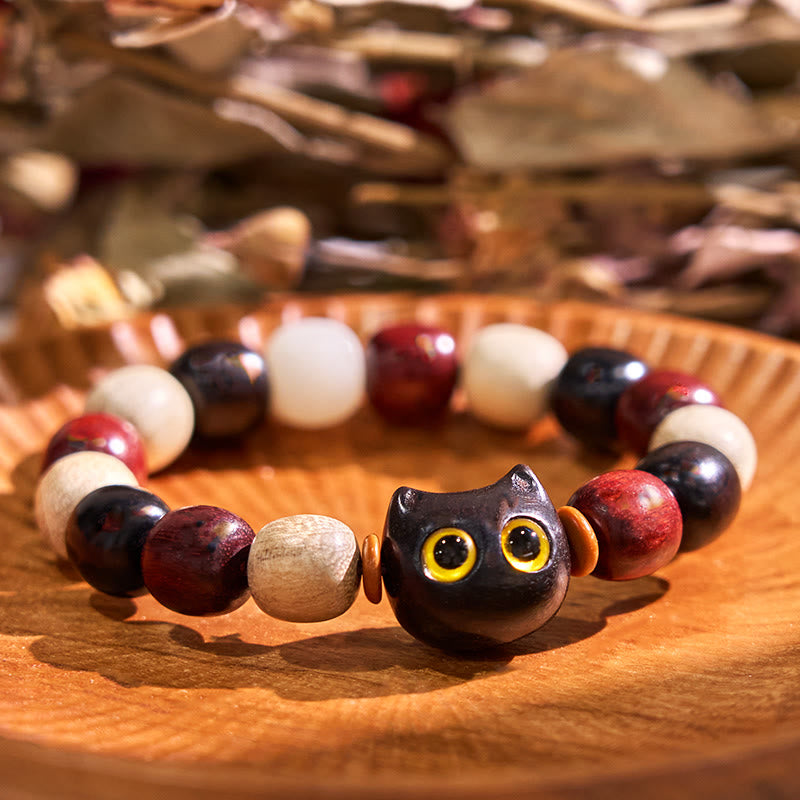 Small Leaf Red Sandalwood and Ebony Wood Protection Bracelet