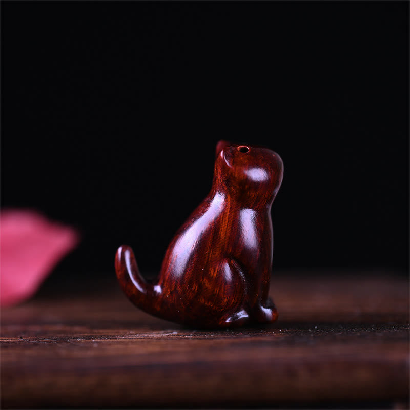 Small Leaf Red Sandalwood Lucky Mini Cat 3.2cm Decor