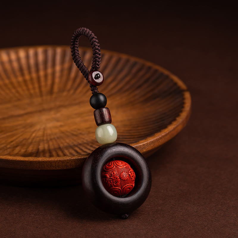 Small Leaf Red Sandalwood Om Mani Padme Hum Protection Key Chain