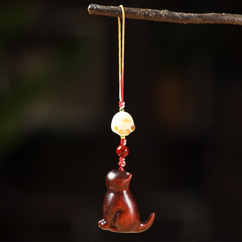 Small Leaf Red Sandalwood Soothing Cat Decoration 11cm