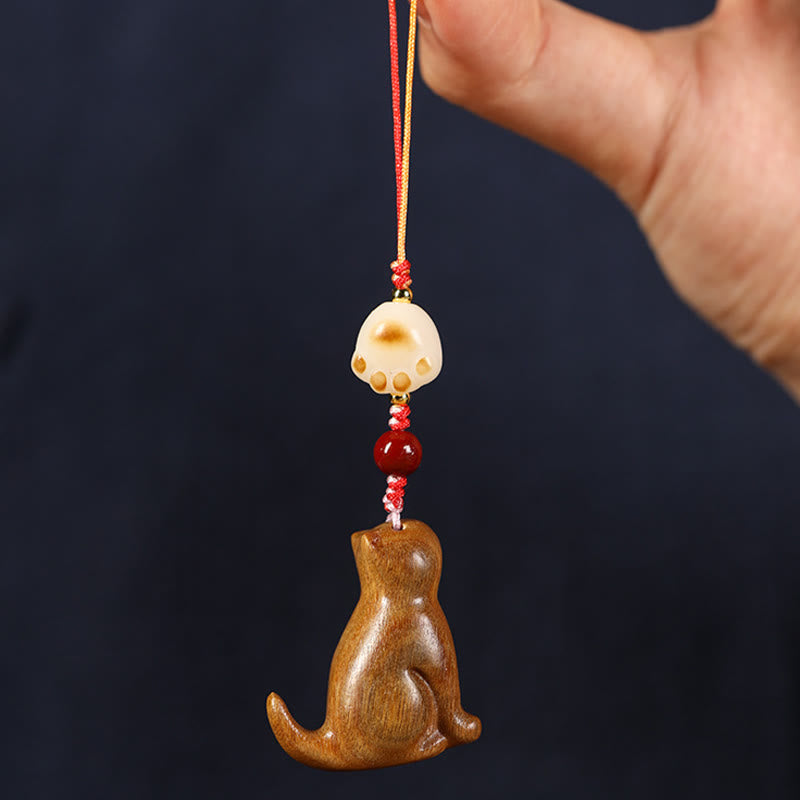 Small Leaf Red Sandalwood Soothing Cat Decoration 11cm