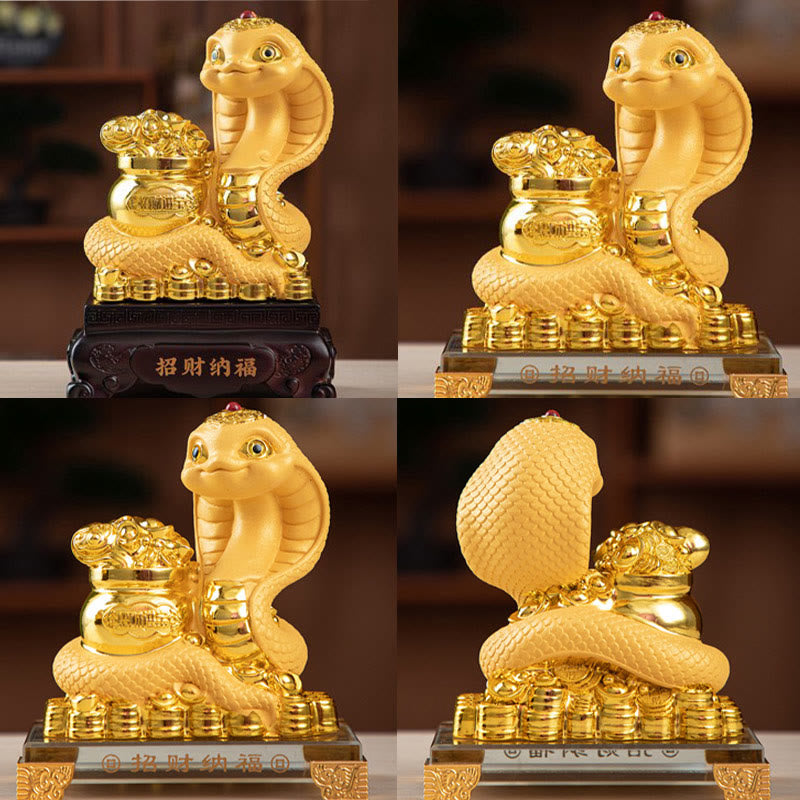 Small Resin Year of the Snake Gold Ingots Treasure Bowl Decor