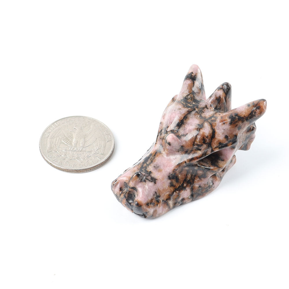 Small Rhodonite Crystal Dragon Head 1.75 inch Figurine