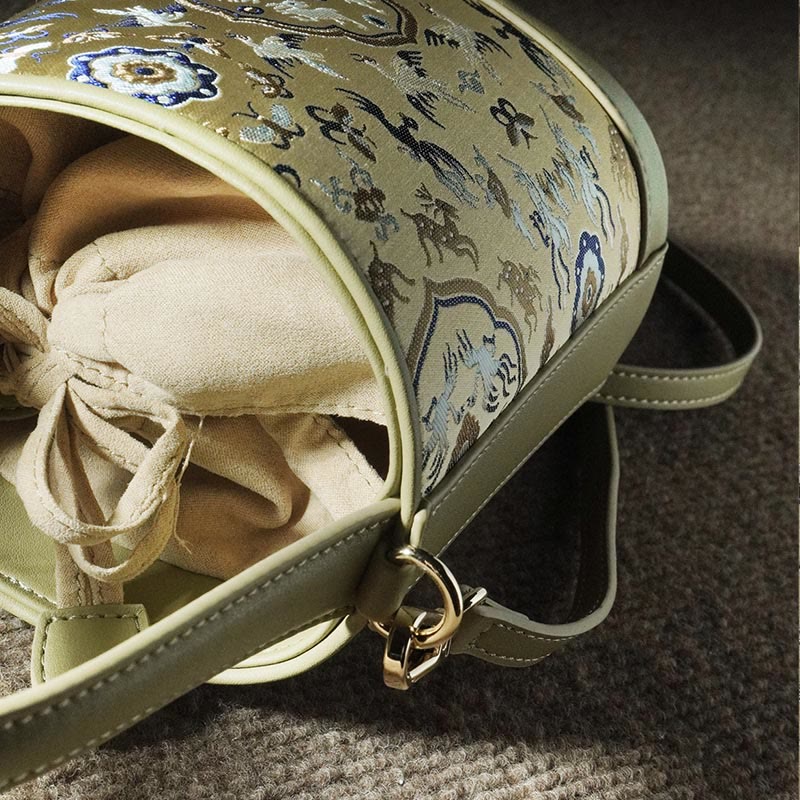 Song Brocade Crane Deer Crossbody Bag for Spiritual Harmony