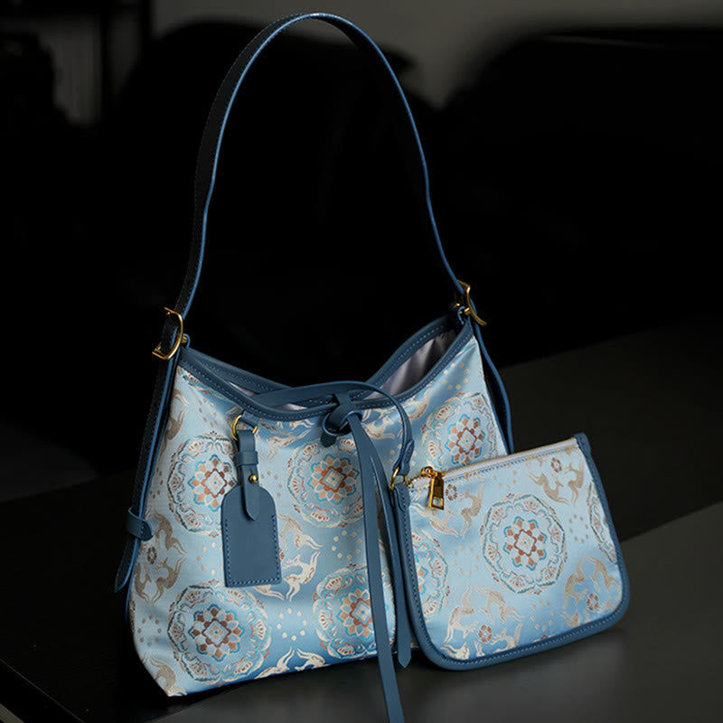 Song Brocade Crossbody Bag with Crane Deer Butterfly Embroidery