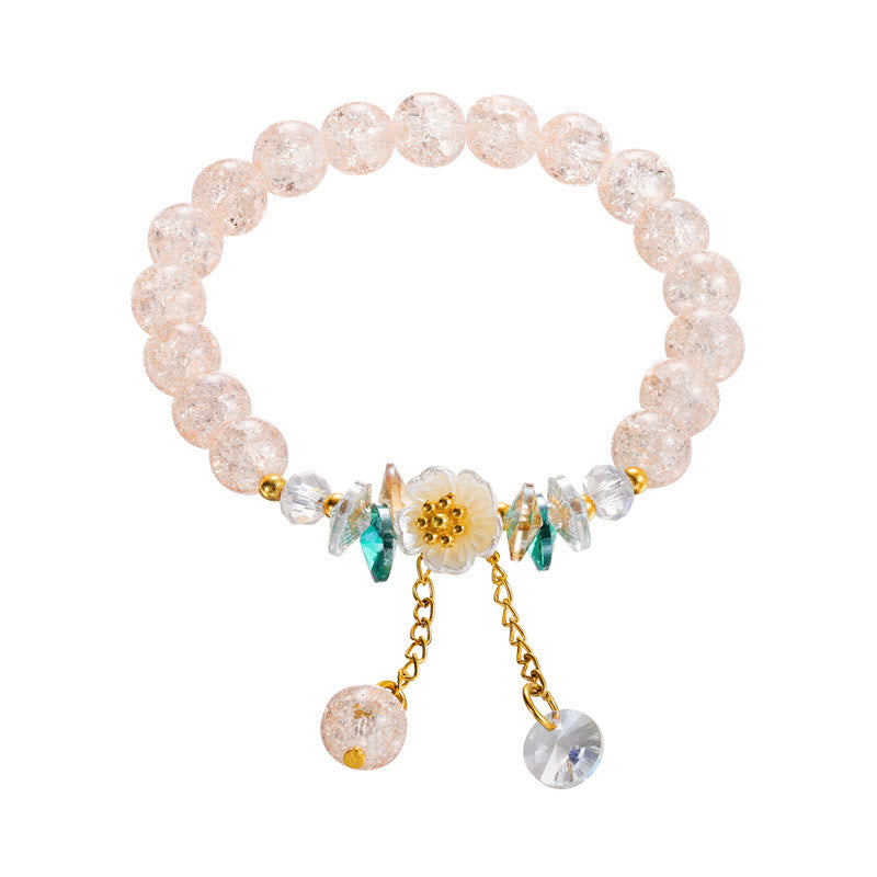 Spiritual Glass Bead Bracelet with Flower Charm for Protection
