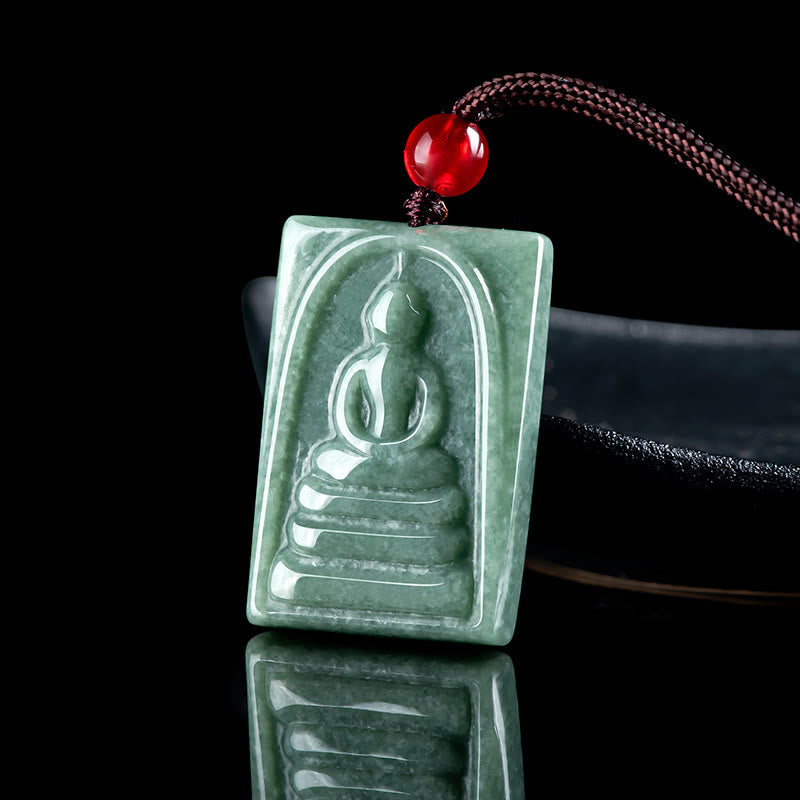 Square Jade Buddha Necklace for Prosperity and Spiritual Balance